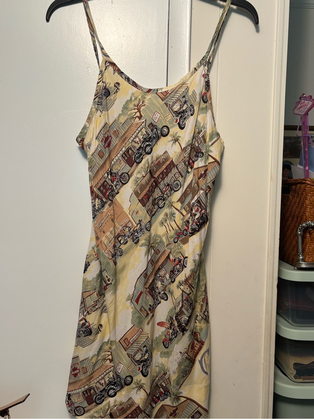 Harley-Davidson Beige & Brown Motorcycle Scene Slip Mini Dress